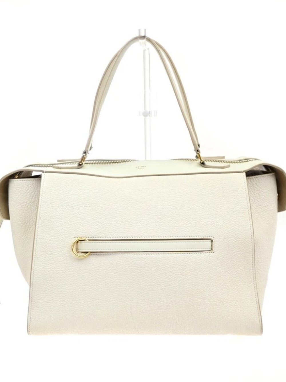 CELINE Logo Ring Shoulder Hand Bag Leather White Light Pink GHW Italy